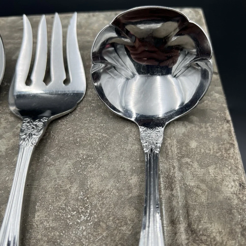 Vtg Oneida Michelangelo Stainless Serving Set 4 Pc Ladle Meat Fork Soup Spoons